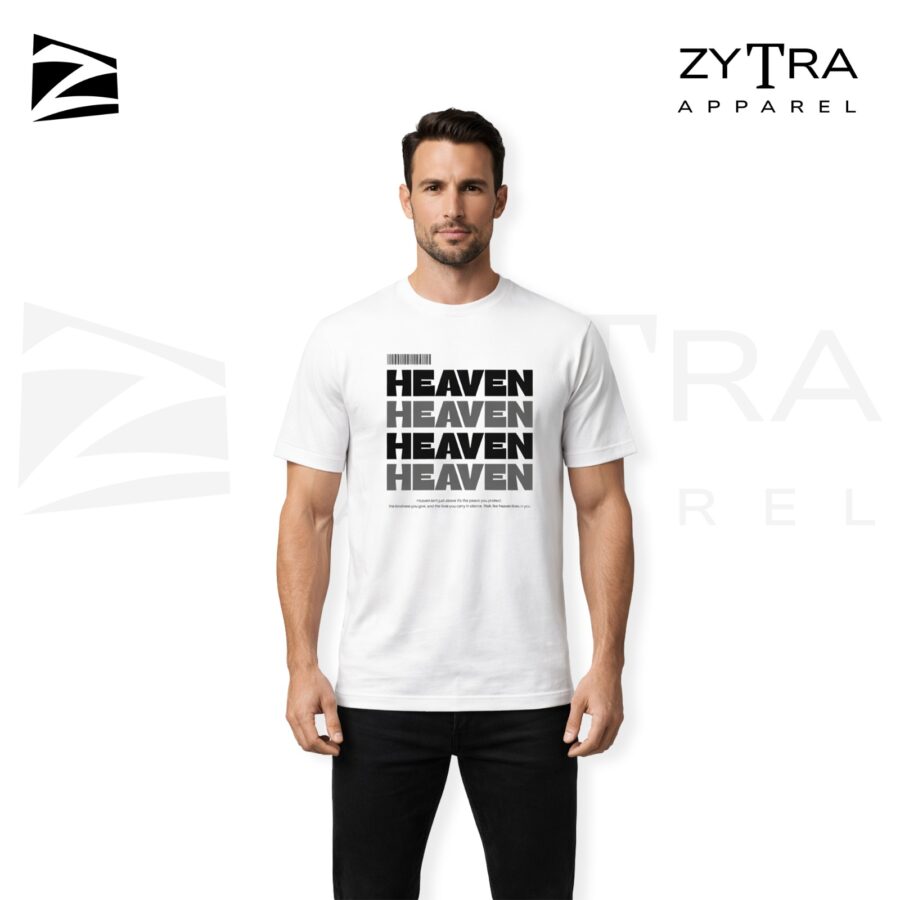 White printed t shirt for men with Heaven graphic design by Zytra Apparel
