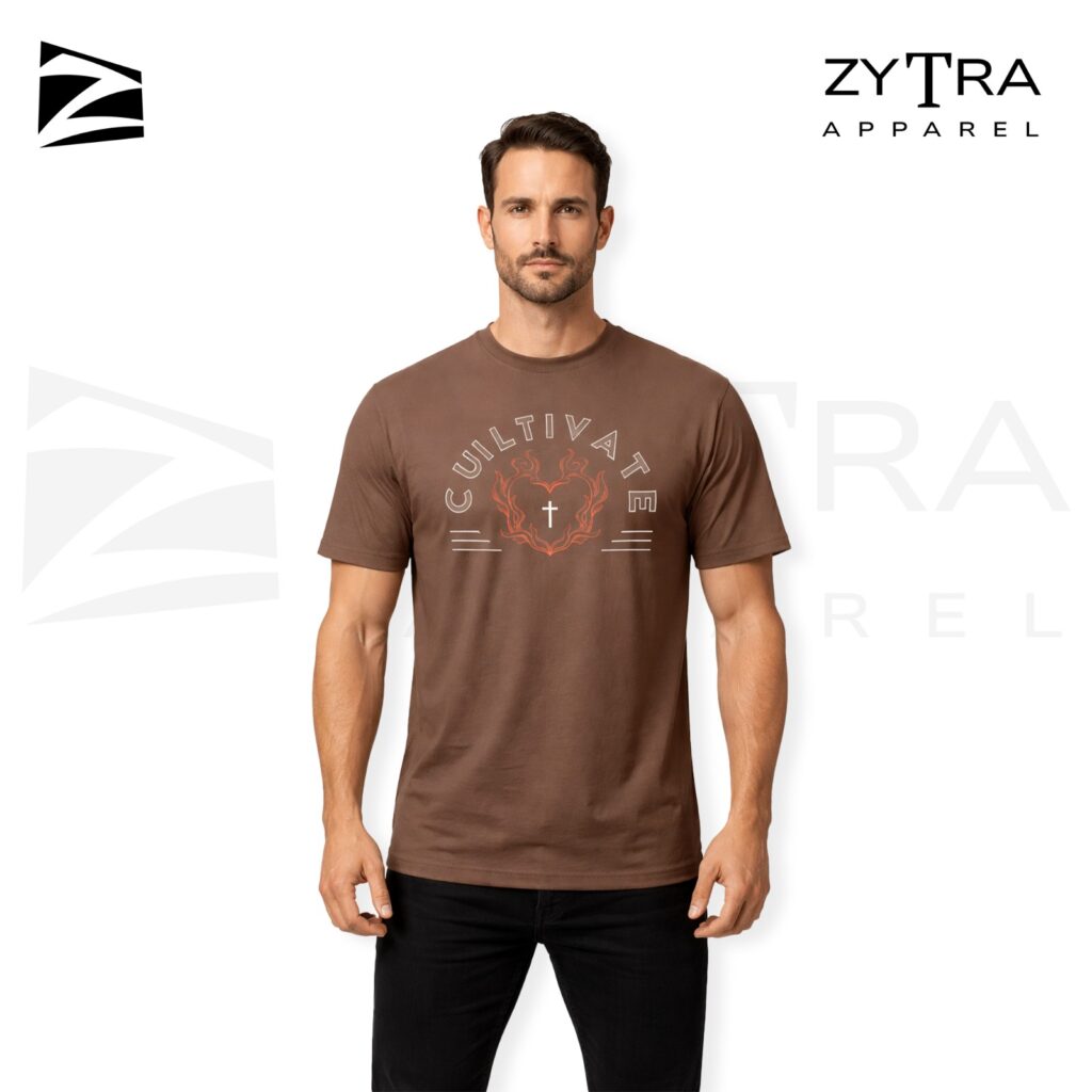 Men’s Brown Graphic T-Shirt with Cultivate Print by Zytra Apparel