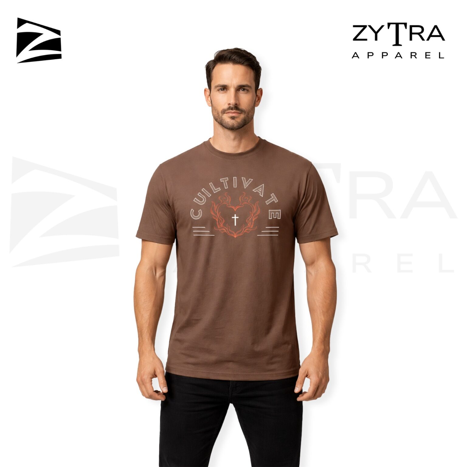 Men’s Brown Graphic T-Shirt with Cultivate Print by Zytra Apparel